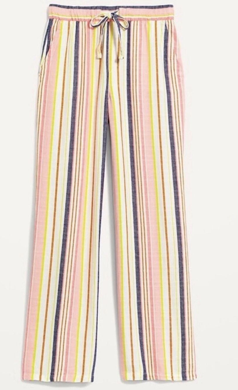 Old Navy Women’s XL High Waisted Linen bld Wide Leg Pants Striped casual resort